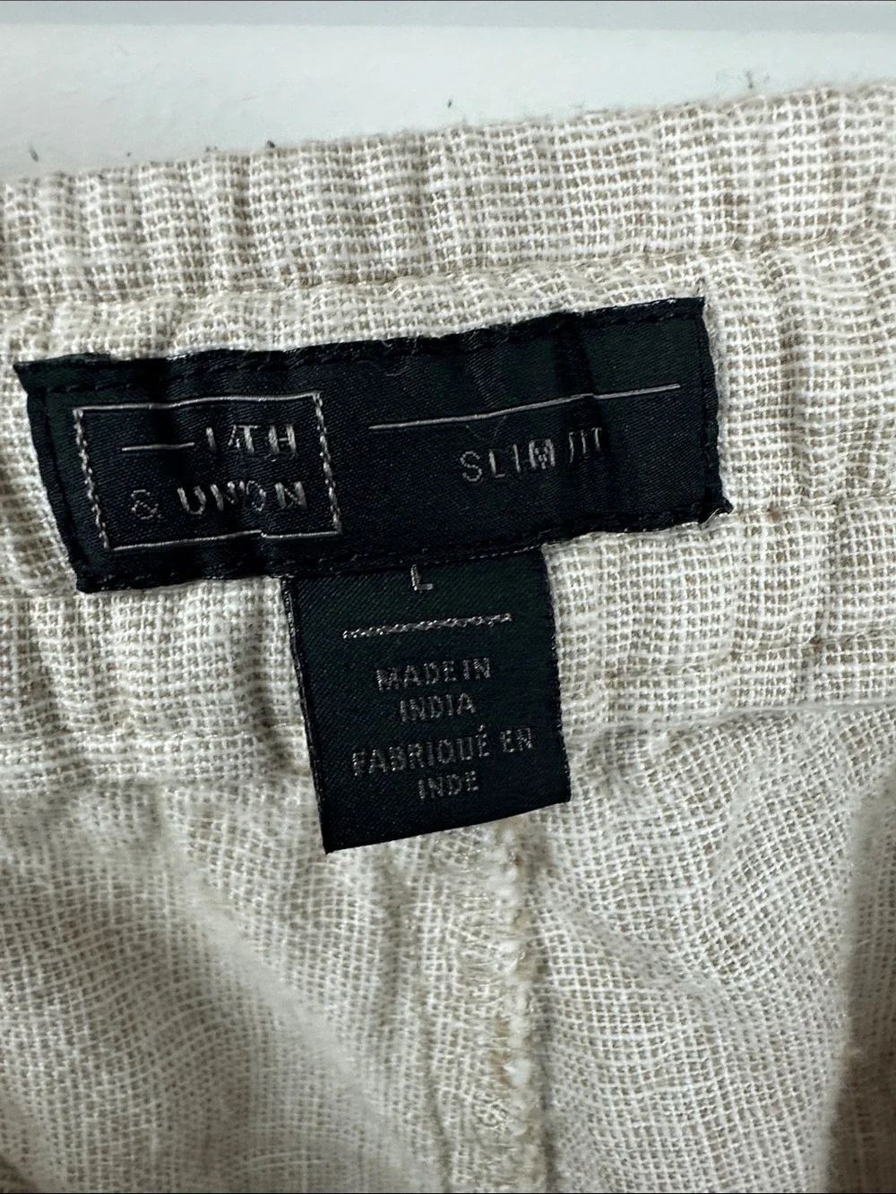 14th & Union Elastic Waist Linen Blend Trim Fit Pants Sz L